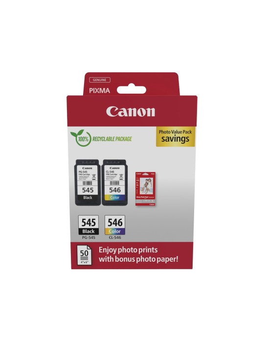Cartouches Canon PG-545 / CL-546 - Pack Noir & Couleur + 50 feuilles Canon Photo Glossy 10x15cm